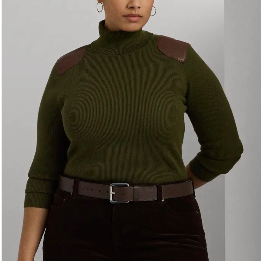 Lauren Ralph Lauren Women's Faux Leather Trim Ribbed Turtleneck Size 2X